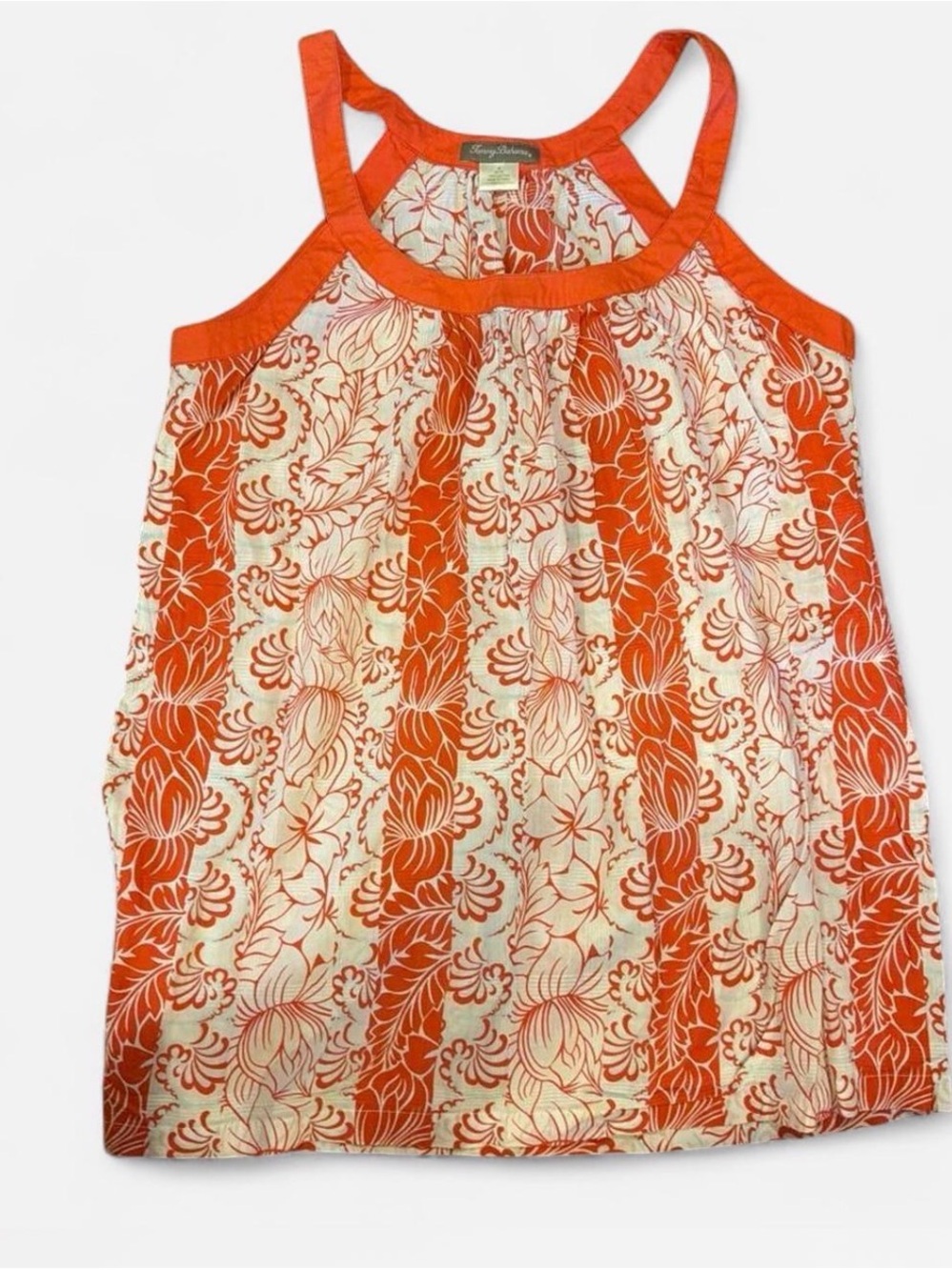 Tommy Bahama Orange and Cream Floral Halter Tank